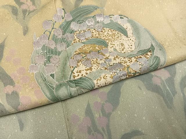 平和屋着物●訪問着　刺繍　草花文　暈し染め　金彩　正絹　逸品　AABM3267ph