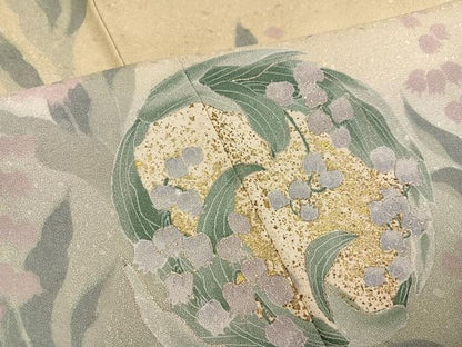 平和屋着物●訪問着　刺繍　草花文　暈し染め　金彩　正絹　逸品　AABM3267ph