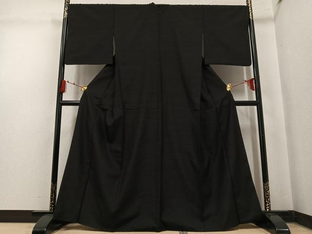平和屋着物●上質な紬　色無地　黒色　正絹　逸品　AABM3268ph