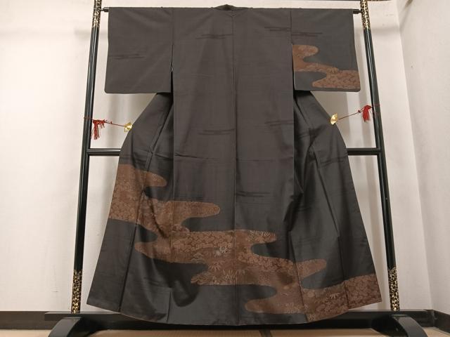 平和屋着物●本場大島紬　訪問着　型染め　草花文　正絹　逸品　AABM3269ph