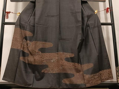 平和屋着物●本場大島紬　訪問着　型染め　草花文　正絹　逸品　AABM3269ph