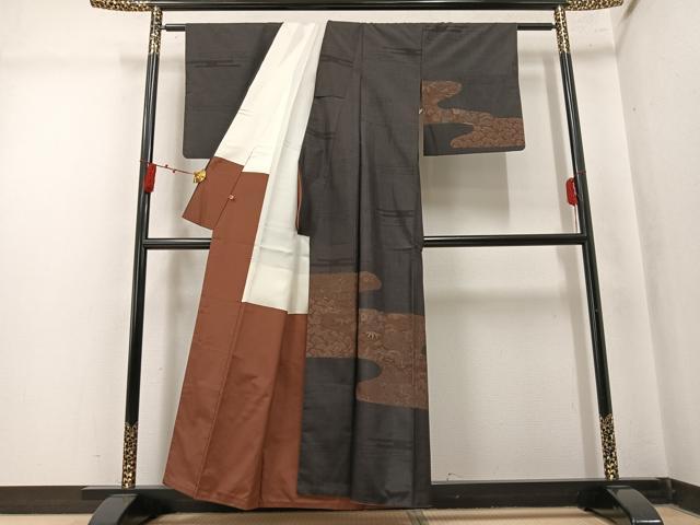 平和屋着物●本場大島紬　訪問着　型染め　草花文　正絹　逸品　AABM3269ph
