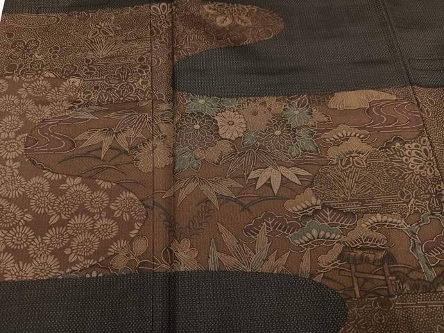 平和屋着物●本場大島紬　訪問着　型染め　草花文　正絹　逸品　AABM3269ph