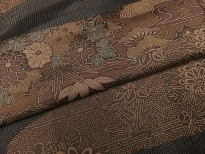 平和屋着物●本場大島紬　訪問着　型染め　草花文　正絹　逸品　AABM3269ph