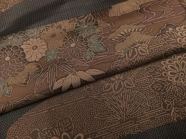 平和屋着物●本場大島紬　訪問着　型染め　草花文　正絹　逸品　AABM3269ph