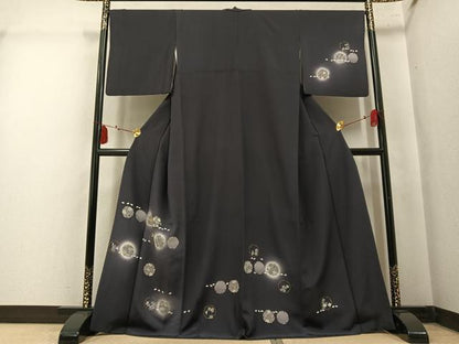 平和屋着物●訪問着　駒刺繍　雪輪花文　暈し染め　金彩　正絹　逸品　AABM3272ph