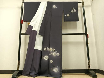 平和屋着物●訪問着　駒刺繍　雪輪花文　暈し染め　金彩　正絹　逸品　AABM3272ph
