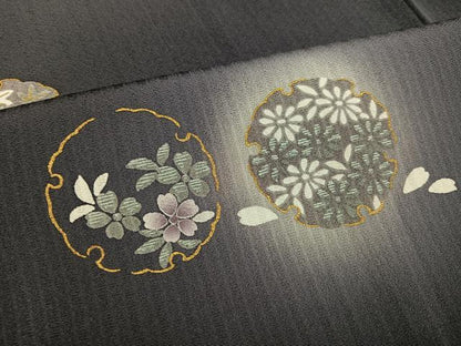 平和屋着物●訪問着　駒刺繍　雪輪花文　暈し染め　金彩　正絹　逸品　AABM3272ph