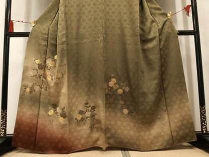 平和屋着物●訪問着　竹屋町刺繍　枝花文　暈し染め　金糸　正絹　逸品　AABM3274ph