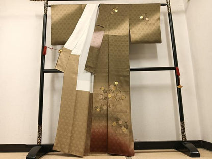 平和屋着物●訪問着　竹屋町刺繍　枝花文　暈し染め　金糸　正絹　逸品　AABM3274ph