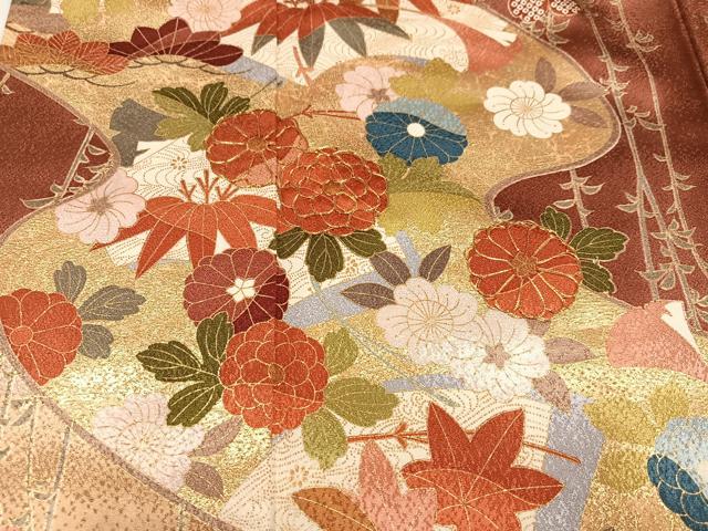平和屋着物●豪華振袖　駒刺繍　草花文　暈し染め　金彩　正絹　逸品　AABM3275ph