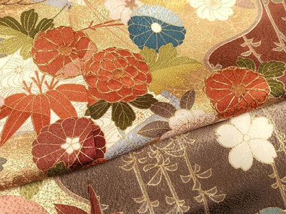 平和屋着物●豪華振袖　駒刺繍　草花文　暈し染め　金彩　正絹　逸品　AABM3275ph