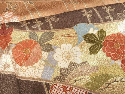 平和屋着物●豪華振袖　駒刺繍　草花文　暈し染め　金彩　正絹　逸品　AABM3275ph