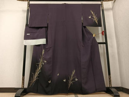 平和屋着物●訪問着　稲　蝶　金銀彩　丹後ちりめん　反端付き　正絹　逸品　AABM3279ph