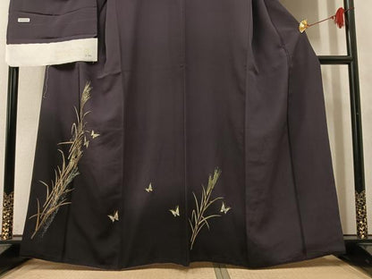 平和屋着物●訪問着　稲　蝶　金銀彩　丹後ちりめん　反端付き　正絹　逸品　AABM3279ph