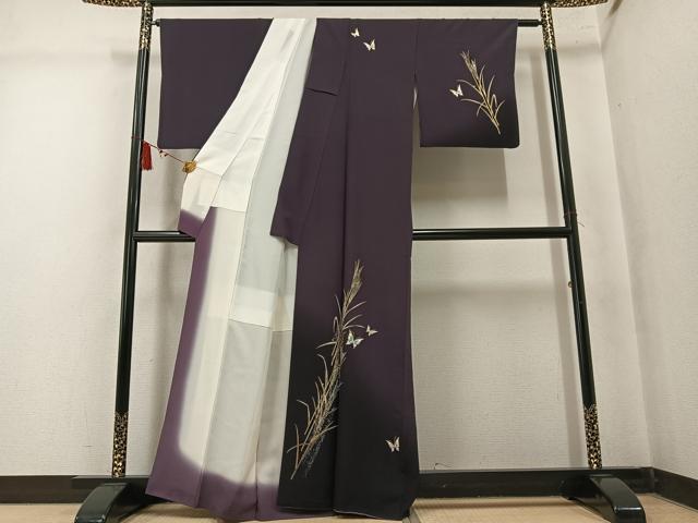 平和屋着物●訪問着　稲　蝶　金銀彩　丹後ちりめん　反端付き　正絹　逸品　AABM3279ph