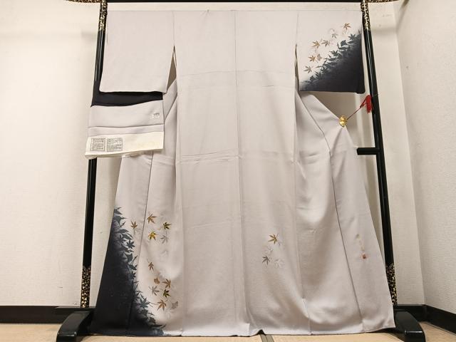 平和屋着物●訪問着　作家物　螺鈿　伝創座　舞葉文　丹後ちりめん　反端付き　正絹　逸品　AABM3284ph