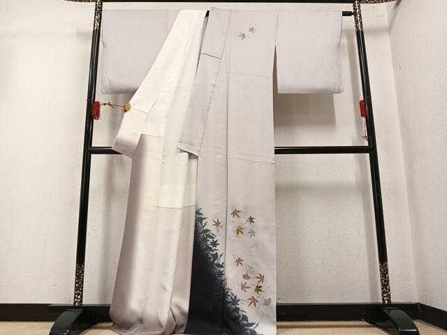 平和屋着物●訪問着　作家物　螺鈿　伝創座　舞葉文　丹後ちりめん　反端付き　正絹　逸品　AABM3284ph