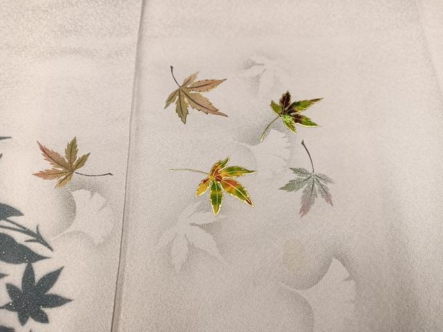 平和屋着物●訪問着　作家物　螺鈿　伝創座　舞葉文　丹後ちりめん　反端付き　正絹　逸品　AABM3284ph