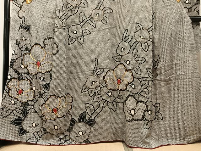 平和屋着物●豪華振袖　総絞り　駒刺繍　草花文　黒地　正絹　逸品　AABM3287ph