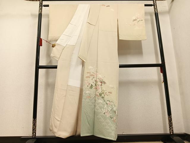 平和屋着物●十日町　名門　滝泰謹製　訪問着　絞り　刺繍　地紙草花文　暈し染め　金彩　正絹　逸品　AABM3297ph