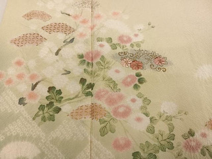平和屋着物●十日町　名門　滝泰謹製　訪問着　絞り　刺繍　地紙草花文　暈し染め　金彩　正絹　逸品　AABM3297ph