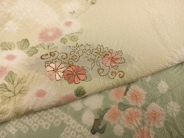 平和屋着物●十日町　名門　滝泰謹製　訪問着　絞り　刺繍　地紙草花文　暈し染め　金彩　正絹　逸品　AABM3297ph