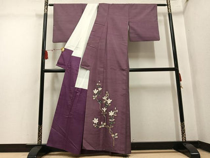 平和屋着物●本加賀友禅作家　能川光陽　色留訪問着　白山紬　枝花文　正絹　逸品　AABM3298ph