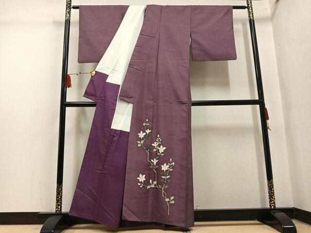 平和屋着物●本加賀友禅作家　能川光陽　色留訪問着　白山紬　枝花文　正絹　逸品　AABM3298ph