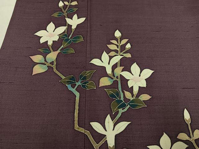 平和屋着物●本加賀友禅作家　能川光陽　色留訪問着　白山紬　枝花文　正絹　逸品　AABM3298ph