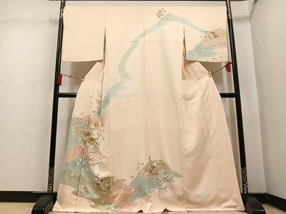 平和屋着物●訪問着　駒刺繍　草花文　暈し染め　金彩　正絹　逸品　AABM3302ph
