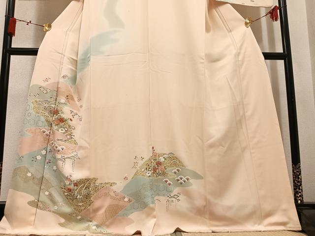 平和屋着物●訪問着　駒刺繍　草花文　暈し染め　金彩　正絹　逸品　AABM3302ph