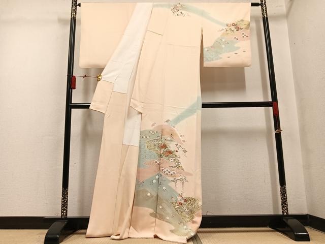 平和屋着物●訪問着　駒刺繍　草花文　暈し染め　金彩　正絹　逸品　AABM3302ph
