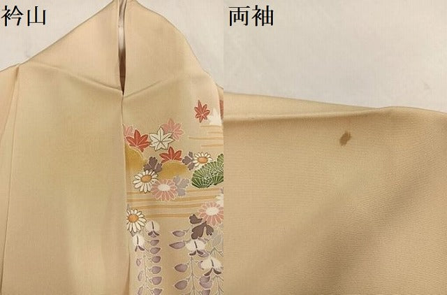 平和屋着物●訪問着　駒刺繍　風景草花文　金彩　正絹　逸品　AABM3307ph