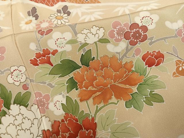 平和屋着物●訪問着　駒刺繍　風景草花文　金彩　正絹　逸品　AABM3307ph
