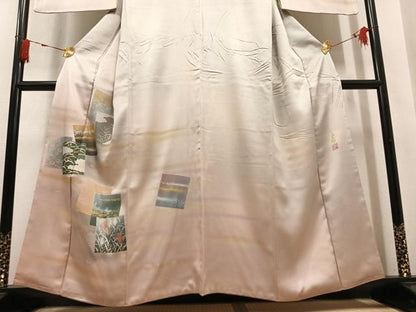 平和屋着物●人間国宝　福田喜三郎　訪問着　刺繍　色紙草花文　暈し染め　金彩　正絹　逸品　AABM3308ph