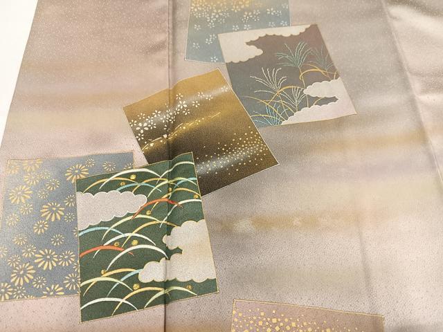 平和屋着物●人間国宝　福田喜三郎　訪問着　刺繍　色紙草花文　暈し染め　金彩　正絹　逸品　AABM3308ph