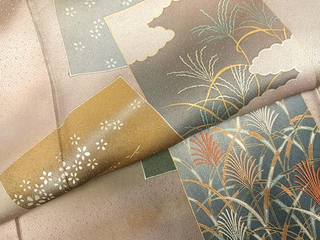 平和屋着物●人間国宝　福田喜三郎　訪問着　刺繍　色紙草花文　暈し染め　金彩　正絹　逸品　AABM3308ph