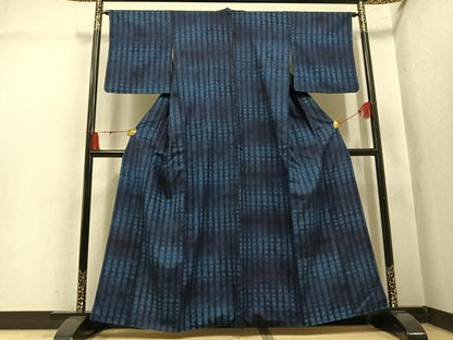 平和屋着物●上質な小紋　紬地　絞り　横段文　正絹　逸品　AABM3311ph