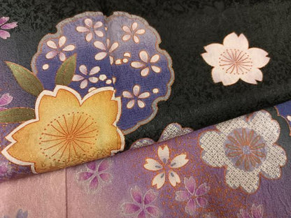 平和屋着物●豪華振袖　夜桜雪輪文　暈し染め　黒地　金彩　やまと誂製　正絹　逸品　AABM3316ph