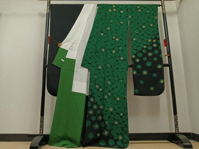 平和屋着物●豪華振袖　梅　黒地　金彩　正絹　逸品　AABM3317ph