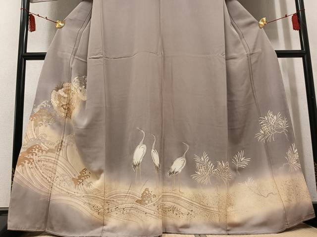 平和屋着物●豪華色留袖　駒刺繍　鶴亀浜松文　暈し染め　金銀彩　正絹　逸品　未使用　AABM3318ph