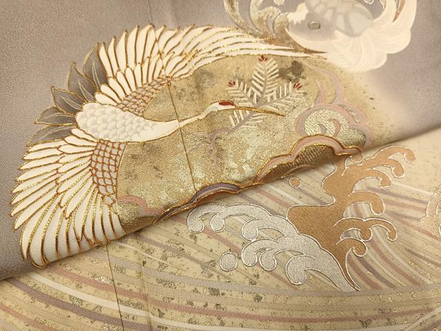 平和屋着物●豪華色留袖　駒刺繍　鶴亀浜松文　暈し染め　金銀彩　正絹　逸品　未使用　AABM3318ph