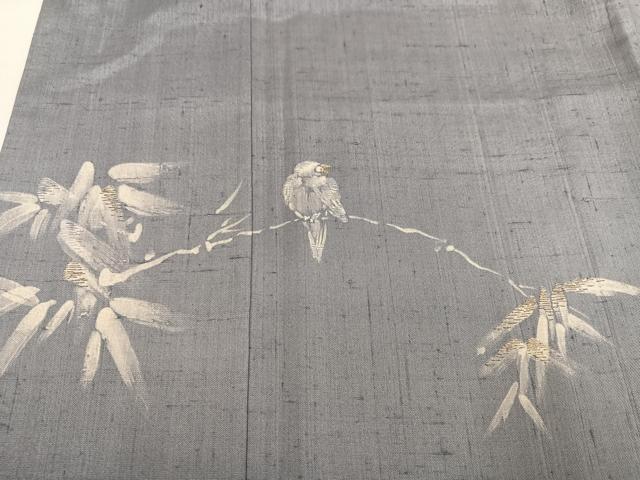平和屋着物●訪問着　作家物　山口敬三　紬地　刺繍　ろうけつ染　雀　暈し染め　正絹　逸品　AABM3320ph