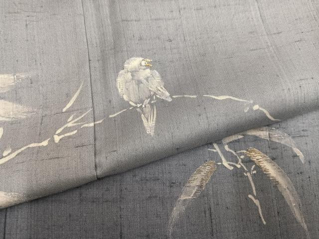 平和屋着物●訪問着　作家物　山口敬三　紬地　刺繍　ろうけつ染　雀　暈し染め　正絹　逸品　AABM3320ph