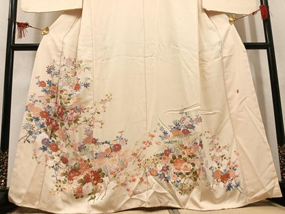 平和屋着物●訪問着　友禅　作家物　草花文　正絹　逸品　AABM3321ph