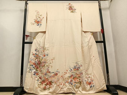 平和屋着物●訪問着　友禅　作家物　草花文　正絹　逸品　AABM3321ph