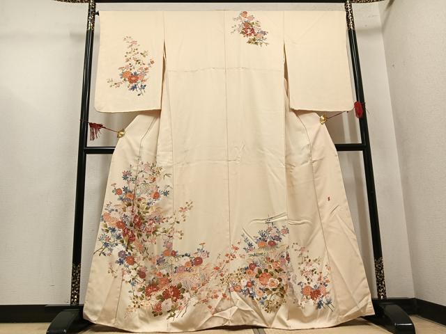 平和屋着物●訪問着　友禅　作家物　草花文　正絹　逸品　AABM3321ph