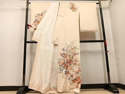 平和屋着物●訪問着　友禅　作家物　草花文　正絹　逸品　AABM3321ph