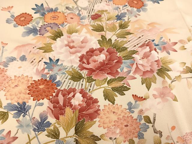 平和屋着物●訪問着　友禅　作家物　草花文　正絹　逸品　AABM3321ph
